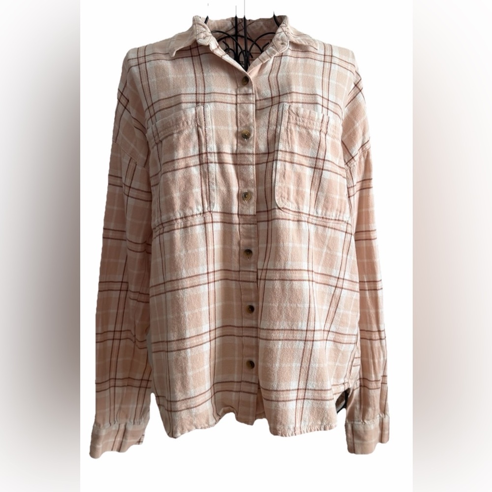 Vans Women's Plaid Flannel Shirt 100% Cotton Large Button Up Top Skater Peach